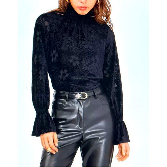1. State High Neck Open Back Long Sleeve Blouse Rich Black M - Picture 4 of 16